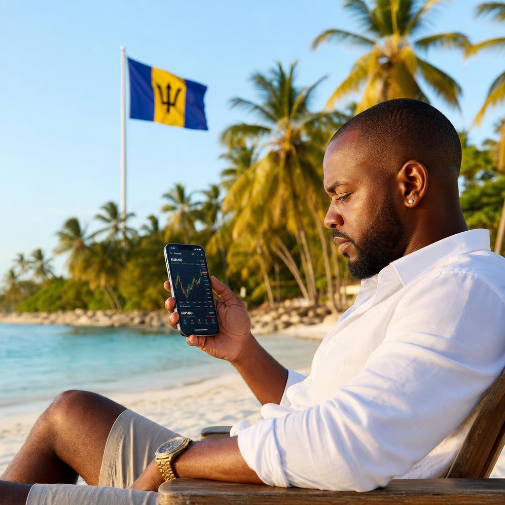 African American man on a Barbados beach